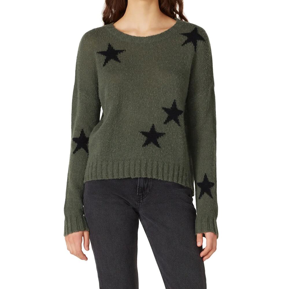 Rails Perci Merino Wool Sweater M Olive Black Stars Soft Cozy Lightweight Green